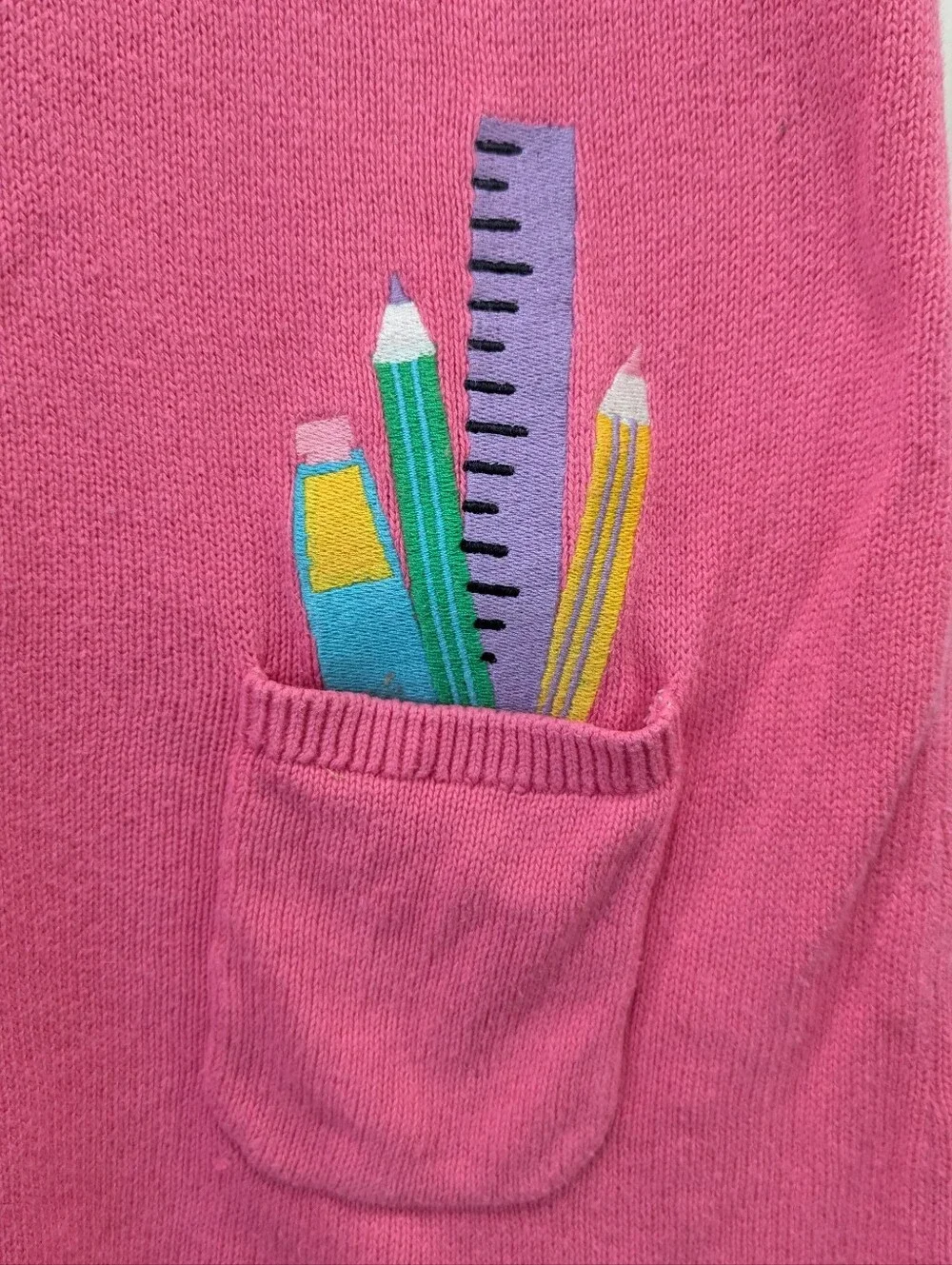 Gymboree Kids Sweater Dress Pink Back To School Embroidered Girls Size Small 6
